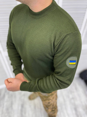 Чоловічий в'язаний светр з вишивкою прапором на рукаві / Тепла кофта хакі розмір M 13232bls-M фото