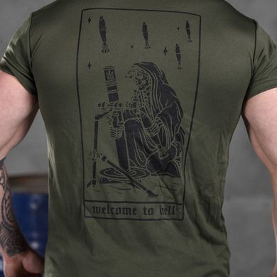 Потовідвідна чоловіча футболка Odin coolmax з принтом "Welcome to hеll" олива розмір M buy85506bls-M фото