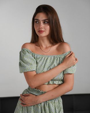 Летний Комплект Flowers Топ + Юбка в цветочный принт зеленый One Size buy87869bls фото