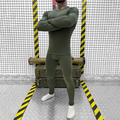 Мужская активная Термобелье Logos-Tac на флисе с Антибактериальной пропиткой / Теплосберегающий костюм Кофта + Леггинсы олива размер S 50767bls-S фото