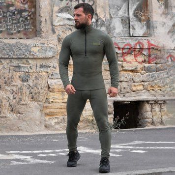 Термобілизна Кофта на блискавці + Штани олива розмір L buy97602bls-L фото