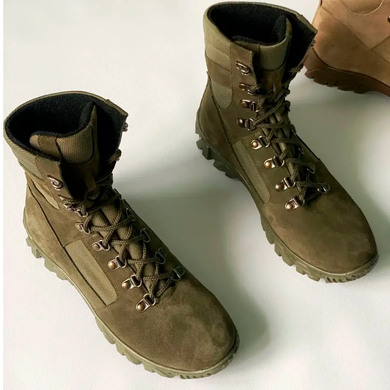 Утеплені Берці з натуральної шкіри з хутряною підкладкою / Зимові черевики у кольорі олива розмір 38 80013bls-38 фото