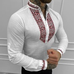 Вышитая мужская Рубашка на длинный рукав / Стильная льняная Вышиванка в белом цвете размер S 51078bls-S фото