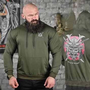 Худі Warrior з принтом на грудях та спині олива розмір M buy91767bls-M фото