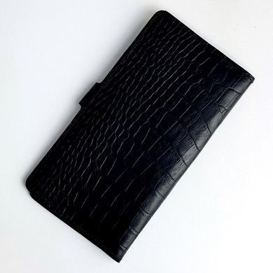 Кожаный портмоне Skill с тиснением крокодил черный 9,5х18х1 см SR028bls фото