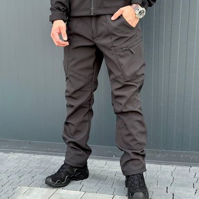 Костюм мужской на флисе Куртка + Брюки / Утепленная форма Softshell черная размер S for00628bls-S фото
