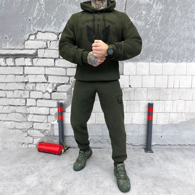 Флісовий спортивний костюм кофта + штани з принтом "З богом за Україну" олива розмір S buy55821bls-S фото