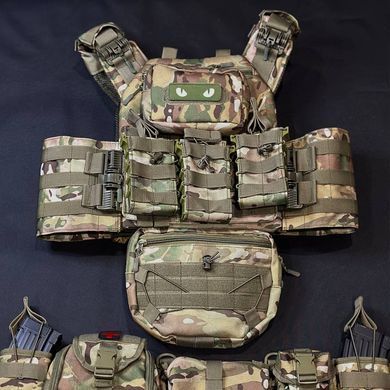 Плитоноска Grand Tactic в зборі з підсумками Cordura 900D мультикам + Подарунок Шеврон GT3011bls фото