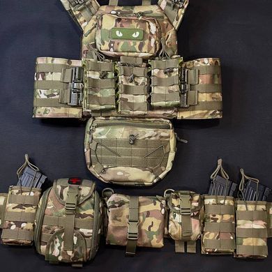 Плитоноска Grand Tactic в зборі з підсумками Cordura 900D мультикам + Подарунок Шеврон GT3011bls фото