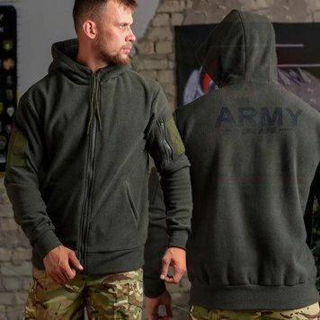 Чоловіча флісова Кофта Polar Tech із Капюшоном та Патріотичним принтом олива розмір M 52009bls-M фото