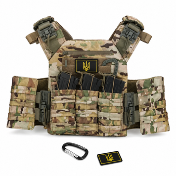 Плитоноска Grand Tactic із системою швидкого скидання Cordura 900D мультикам + Подарунок Шеврон та карабін GT3013bls фото