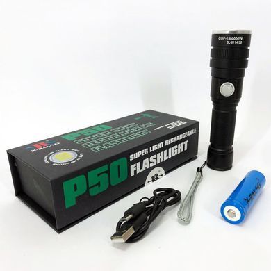 Ручной аккумуляторный фонарь Bailong BL 611-P50 черный 13,8x3,5 см ws25816bls фото