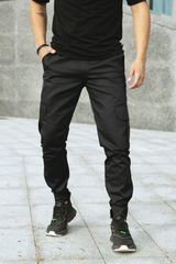 Бавовняні чоловічі штани Intruder Baza з 6-ма кишенями / Щільні Брюки Карго з манжетами чорні розмір S 1613394325bls-S фото