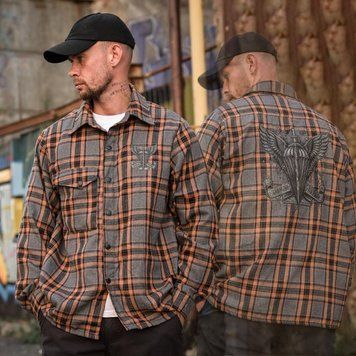 Фланелевая рубашка Born of War с принтом Всегда первые клетчатая оранжево-серая размер S buy97586bls-S фото