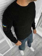 Вязаный мужской свитер в черном цвете / Теплая кофта с вышивкой флагом на рукаве размер M 11936bls-M фото