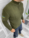 Чоловічий в'язаний светр з високим коміром та блискавкою / Зимовий гольф хакі / Тепла кофта з вишивкою прапором на рукаві розмір M 12113bls-M фото 1