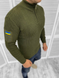 Вязаный мужской свитер с высоким воротником и молнией / Зимний гольф хаки / Теплая кофта с вышивкой флагом на рукаве размер M 12113bls-M фото 2