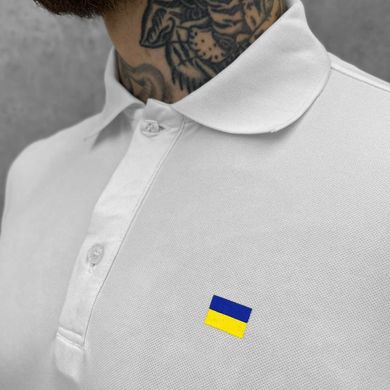 Мужское плотное Поло с принтом "Флаг Украины" / Футболка приталенного кроя белая размер S 16279bls-S фото