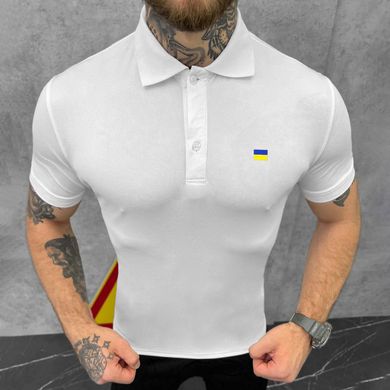 Мужское плотное Поло с принтом "Флаг Украины" / Футболка приталенного кроя белая размер 2XL 16279bls-2XL фото