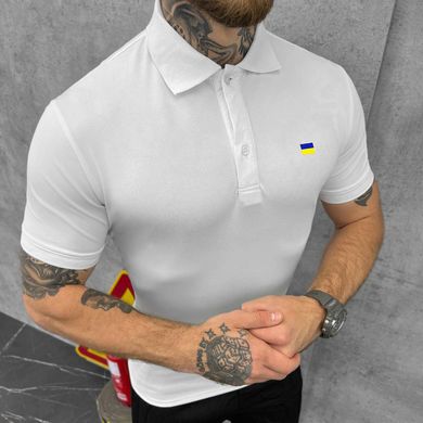 Мужское плотное Поло с принтом "Флаг Украины" / Футболка приталенного кроя белая размер 2XL 16279bls-2XL фото