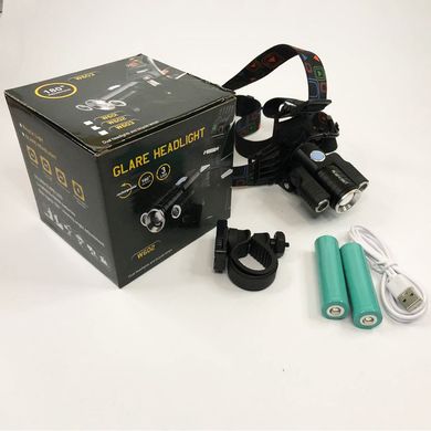 Налобний ліхтар з 4 режимами роботи та кріпленням Vecro W602-T6-2XPE Bike ws91315bls фото