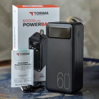 Повербанк 60 000 mAh з LED дисплеєм / Power Bank Torima TRM-007 із вбудованими кабелями / Портативний зарядний пристрій чорний buy56855bls фото