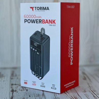 Повербанк 60 000 mAh з LED дисплеєм / Power Bank Torima TRM-007 із вбудованими кабелями / Портативний зарядний пристрій чорний buy56855bls фото