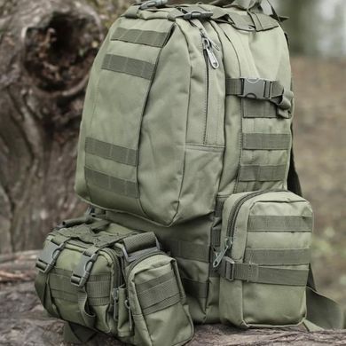 Водоотталкивающий рюкзак Molle Assault Oxford 55 л с 3-мя подсумками олива 52х47х33 см bkrR-20bls фото