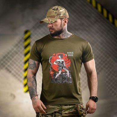 Футболка Born of War з принтом Girl олива розмір S buy96186bls-S фото