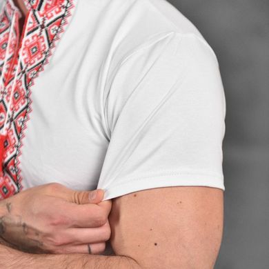 Мужская вышиванка кулир на короткий рукав белая с красным размер S buy14076bls-S фото