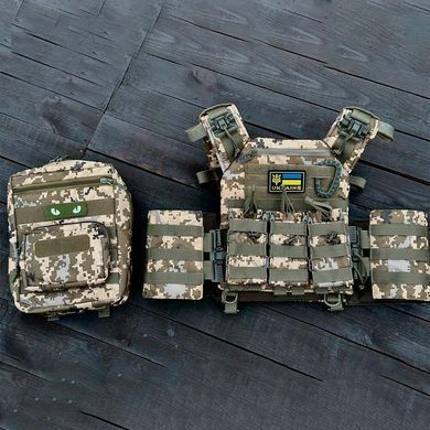 Плитоноска Grand Tactic Cordura с Подсумками и функцией быстрого сброса + Подарочный шеврон и карабин пиксель GT3005bls фото