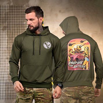 Худі Battle з принтом на грудях та спині олива розмір M buy93317bls-M фото
