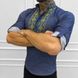 Вышитая мужская Рубашка на длинный рукав / Стильная льняная Вышиванка в голубом цвете размер S 51077bls-S фото 2