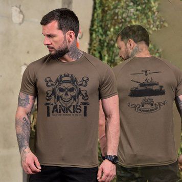 Потоотводная футболка Танкист с принтом на груди и спине олива размер S buy92829bls-S фото