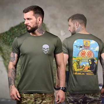 Потовідвідна футболка Донецька область з принтом на грудях та спині олива розмір M buy93268bls-M фото