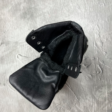 Зносостійкі чоловічі берці із натуральної шкіри з хутряною підкладкою / Зимові черевики у чорному кольорі з тризубом розмір 46 БРЦ-2/3053 black Sh-6 фото