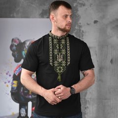 Мужская футболка-вышиванка кулир на короткий рукав с орнаментом Герб черная размер M buy87040bls-M фото