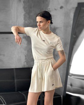 Літній жіночий Комплект Футболка + Шорти бежевий Оne Size buy92477bls фото