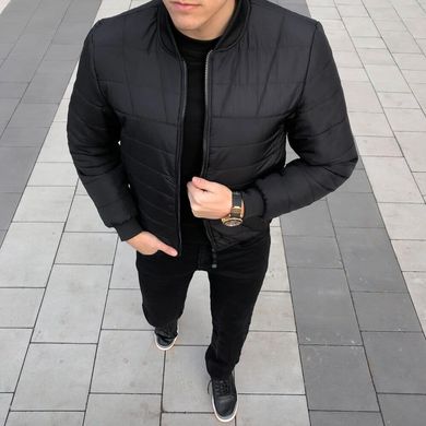 Плотная мужская Куртка Pobedov Povezlo до +15°C / Стильный Бомбер с утепленной подкладкой черный размер S OWbb709babls-S фото