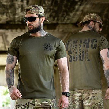 Потовідвідна футболка Born of War з принтом Viking soul олива розмір S buy96453bls-S фото