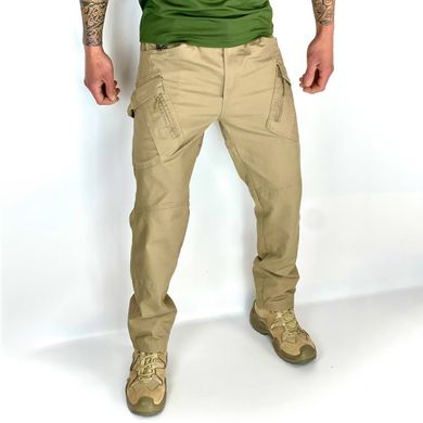 Чоловічі демісезонні Штани з додатковими кишенями та гумкою на поясі / Міцні водонепроникні Брюки пісок розмір M 1129-bls-M фото