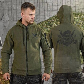 Тактична Флісова кофта з принтом на грудях та спині олива розмір M buy88626bls-M фото
