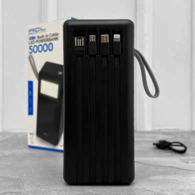 Мощный Power Bank ACL PW-07 50000mAh со встроенным Фонариком и Кабелями / Внешний аккумулятор черный 51372bls фото