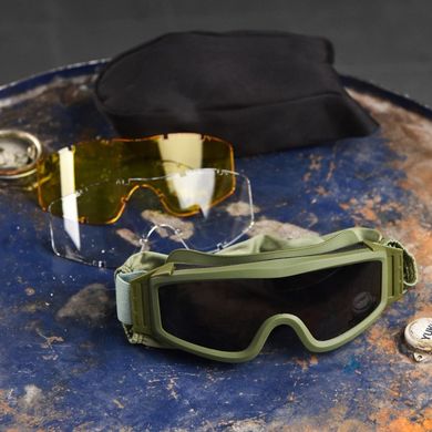 Захисні окуляри - маска WT-12 з 3 змінними лінзами та чохлом олива buy87469bls фото
