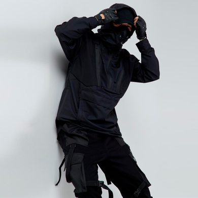 Мужской Анорак  из плащевки / Куртка- Ветровка с капюшоном черная размер S tr00001762-чорнийbls-S фото
