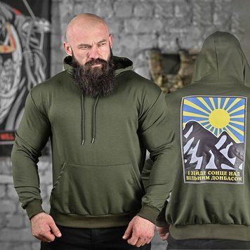 Худі Сонце над Донбасом з принтом на спині олива розмір M buy91772bls-M фото