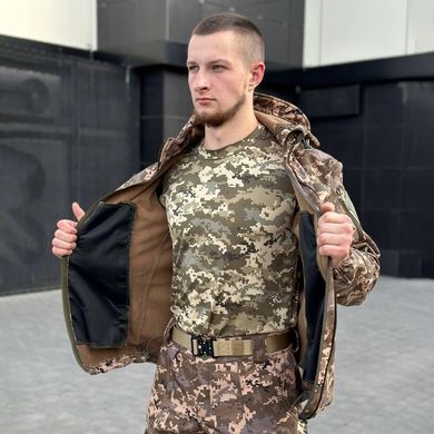 Мужской демисезонный костюм Softshell на флисовой подкладке / Влагозащищенная куртка + брюки "B&L БАТАЛИ" пиксель размер 6XL for00104bls-6XL фото